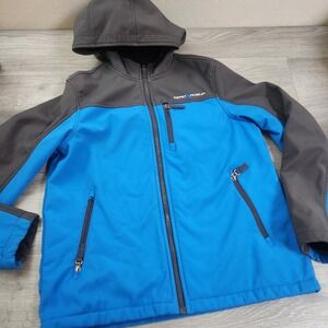 Zero Exposure Boys Softshell Hooded Jacket Blue Gray Size Zip Front Pockets‎